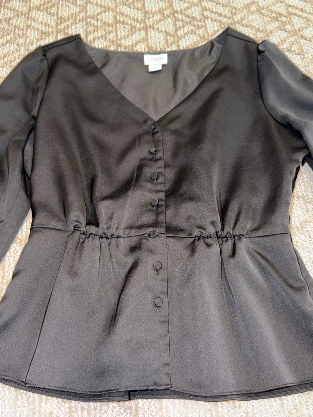 J. Crew Black V-Neck Peplum Button-Front Blouse